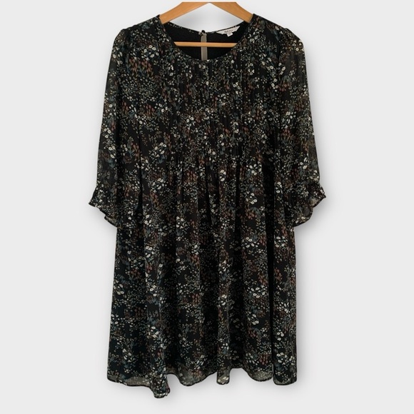 Reitmans Black Floral Pintuck Short Sleeve Dress - Picture 1 of 8
